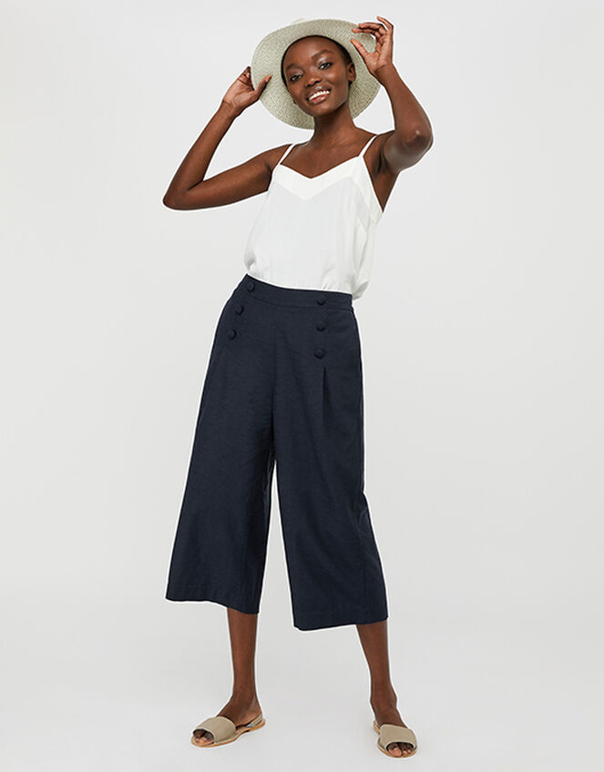 Eureka Culottes in Pure Linen, Blue (NAVY), large
