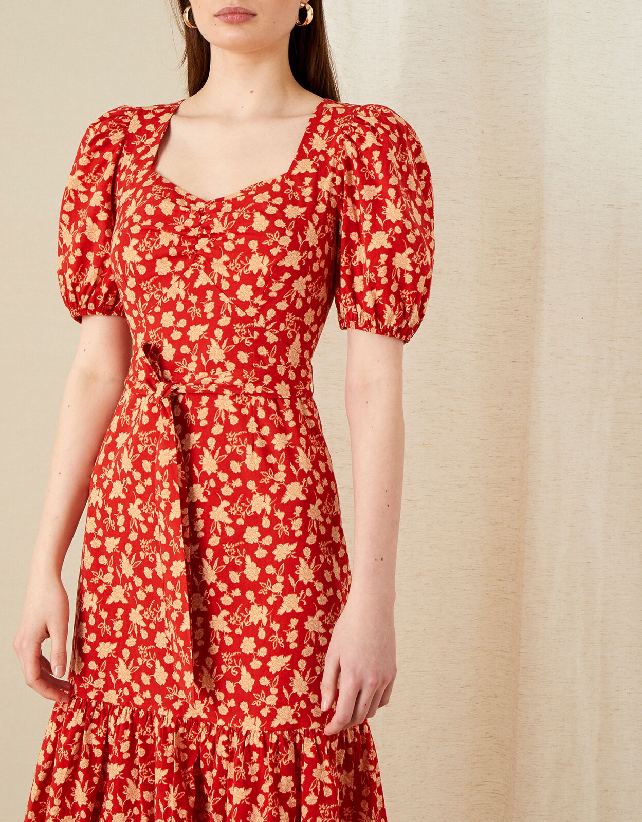 Floral Print Tiered Midi Dress Red Day Dresses Monsoon Global