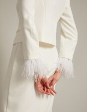Luisa Feather Cuff Bridal Jacket, Ivory (IVORY), large