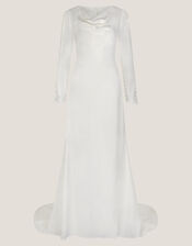 Aleah Long Sleeve Cowl Lace Bridal Dress, Ivory (IVORY), large