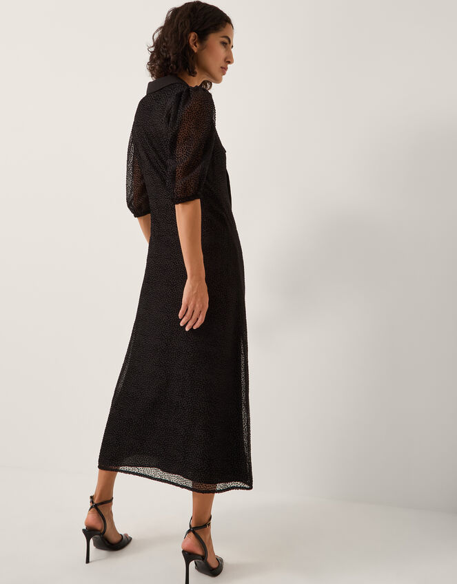 Mae Polka Dot Devoré Midi Dress, Black (BLACK), large