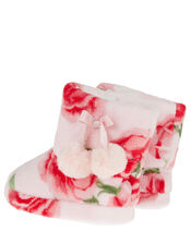 Rose Print Soft Slipper Boots, Pink (PINK), large