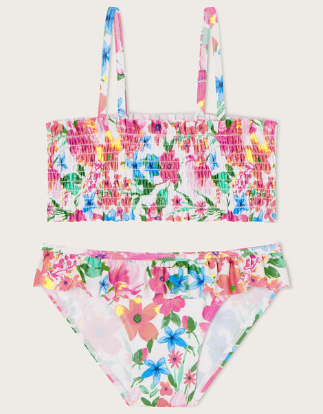 Botanical Shirred Bikini Set, Ivory (IVORY), large