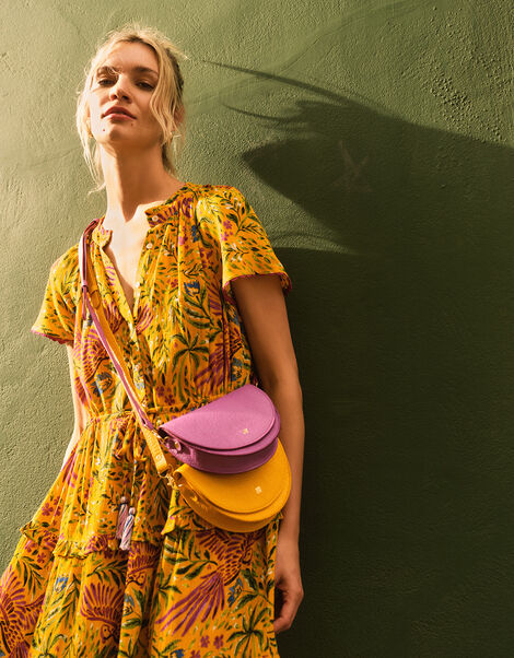 Floral and Palm Print Dress in LENZING™ ECOVERO™, Yellow (YELLOW), large