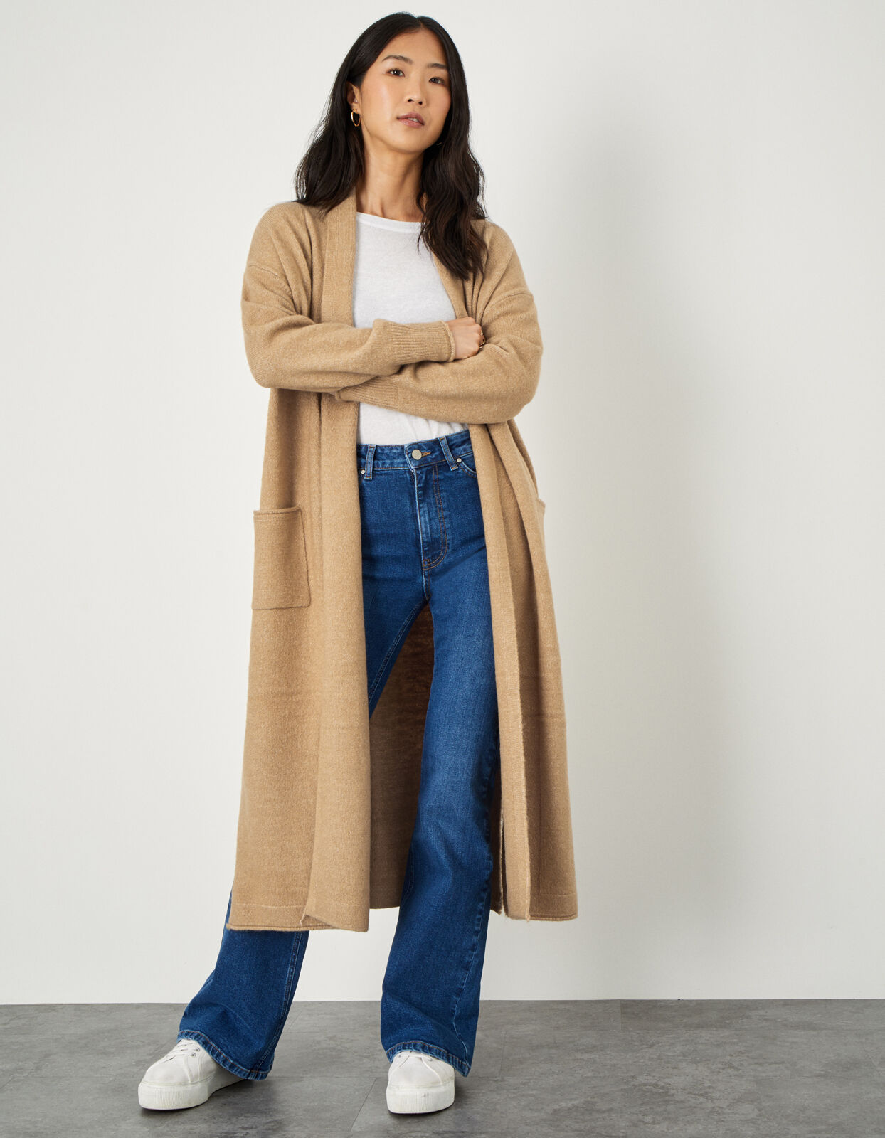 Longline Cardigan with Recycled Polyester Camel