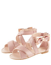 Shimmer Bow Strappy Sandals, Pink (PINK), large