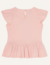 Tonal Beaded Butterfly Peplum T-Shirt, Pink (PINK), large