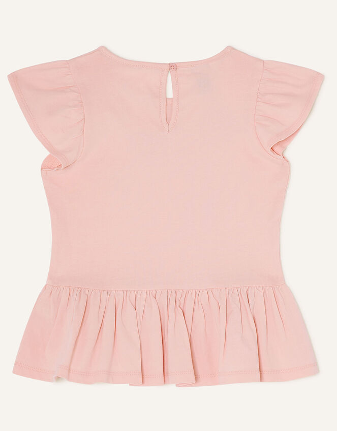 Tonal Beaded Butterfly Peplum T-Shirt, Pink (PINK), large