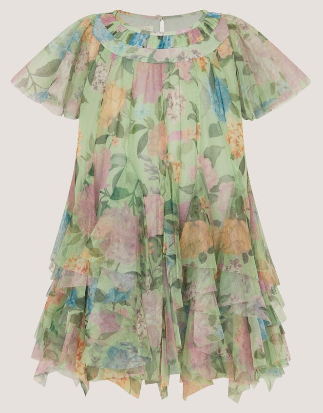 Baby Nessa Floral Mesh Party Dress, Green (GREEN), large