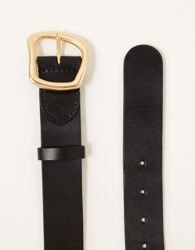 Leather Buckle Belt, Black (BLACK), large