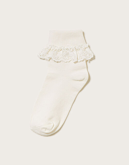 Olivia Bow Lace Socks, Ivory (IVORY), large