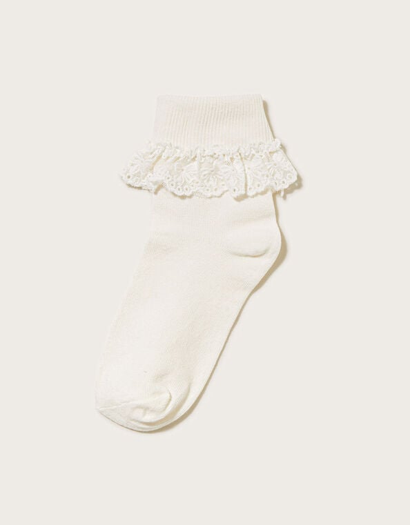 Olivia Bow Lace Socks, Ivory (IVORY), large