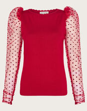 Mimi Polka Dot Sleeve Jumper, Red (RED), large
