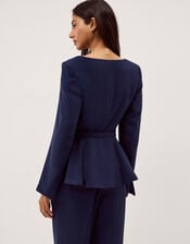 Erin Belted Peplum Jacket, Blue (NAVY), large