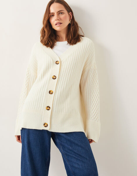 Opal Oversized Knit Cardigan, Ivory (IVORY), large