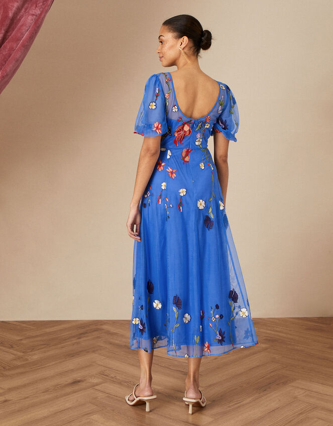 Andrea Embroidered Midi Dress is Recycled Polyester, Blue (COBALT), large