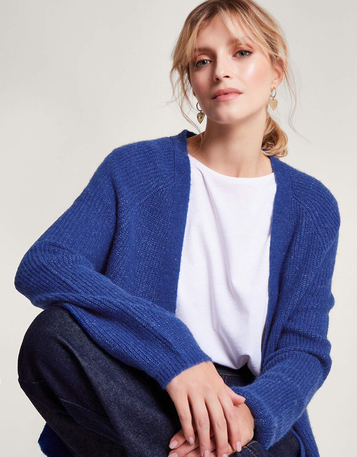 Super-Soft Ribbed Knit Cardigan Blue 