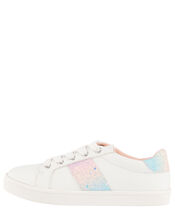 Pastel Rainbow Glitter Trainers, Ivory (IVORY), large