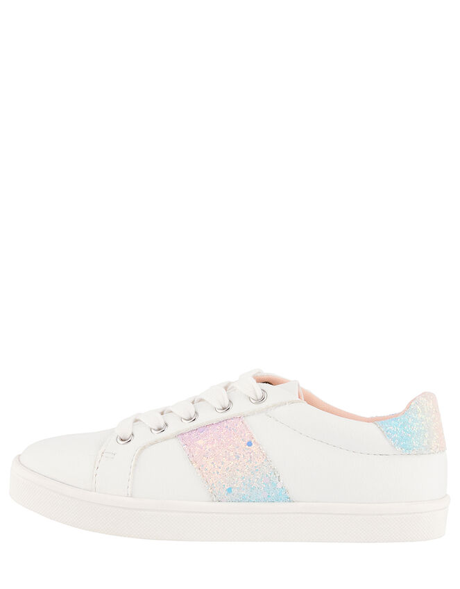 Pastel Rainbow Glitter Trainers, Ivory (IVORY), large