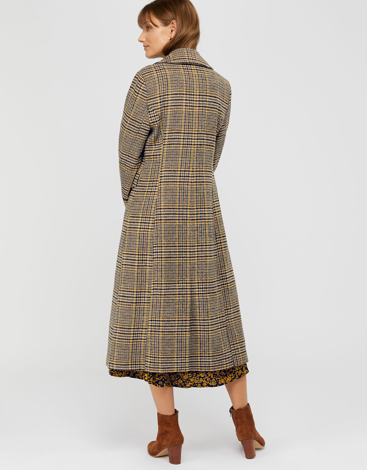 Anika Check Maxi Coat Yellow Women s Coats Monsoon Global
