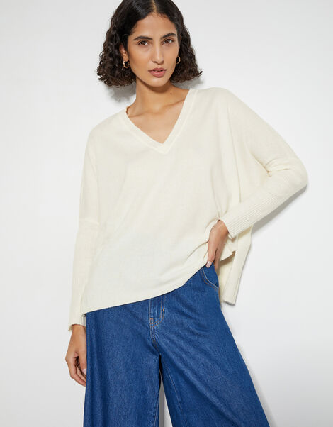 Vicki V-Neck Jumper, Ivory (IVORY), large