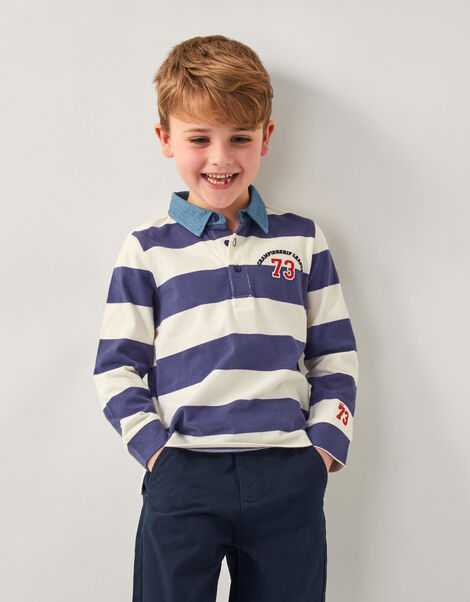 Stripe Long Sleeve Rugby Shirt, Blue (BLUE), large
