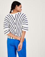 Chevron Textured Stripe Jumper in Sustainable Cotton, Blue (NAVY), large