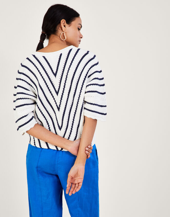 Chevron Textured Stripe Jumper in Sustainable Cotton, Blue (NAVY), large