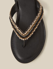 Harper Beaded Leather Flip Flops, Black (BLACK), large