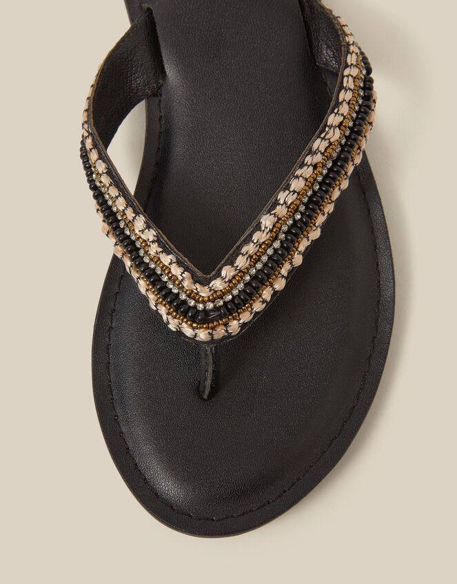 Harper Beaded Leather Flip Flops, Black (BLACK), large