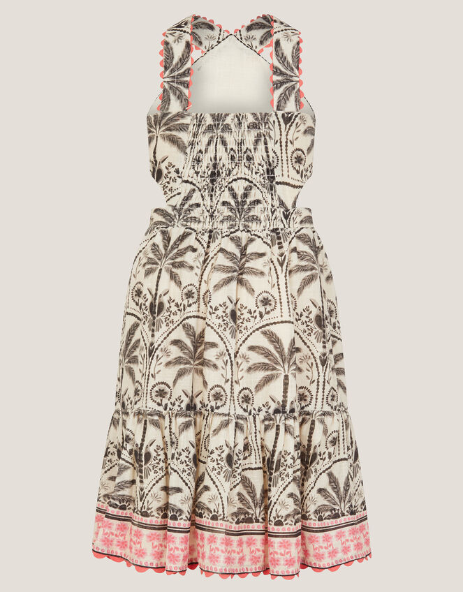 Palm Print Embellished Halter Dress, Ivory (IVORY), large