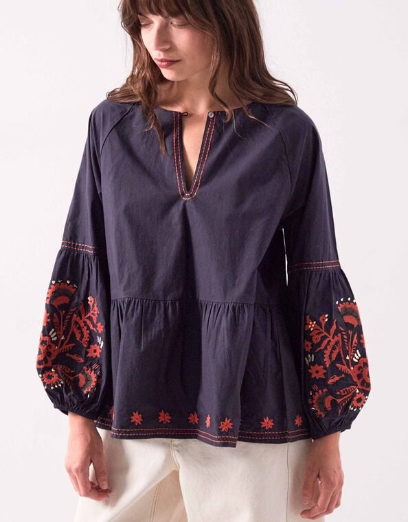 East Cerza Embroidered Top, Gray (CHARCOAL), large