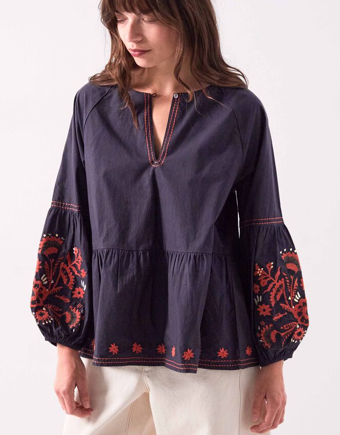 East Cerza Embroidered Top, Gray (CHARCOAL), large