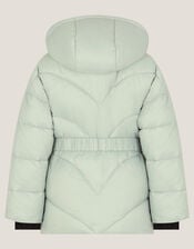 Belted Puffer Coat, Green (SAGE), large