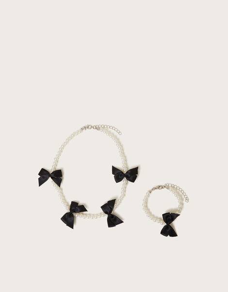Carly Bow Pearl Necklace and Bracelet Set, , large