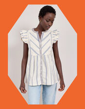 East Corrine Frill Stripe Top, White (WHITE), large