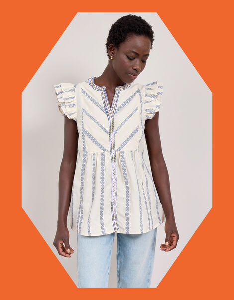 East Corrine Frill Stripe Top, White (WHITE), large