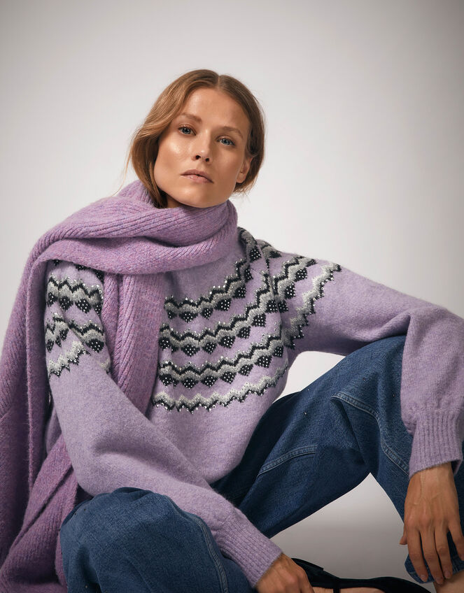 Fie Fair Isle Jumper , Purple (LILAC), large