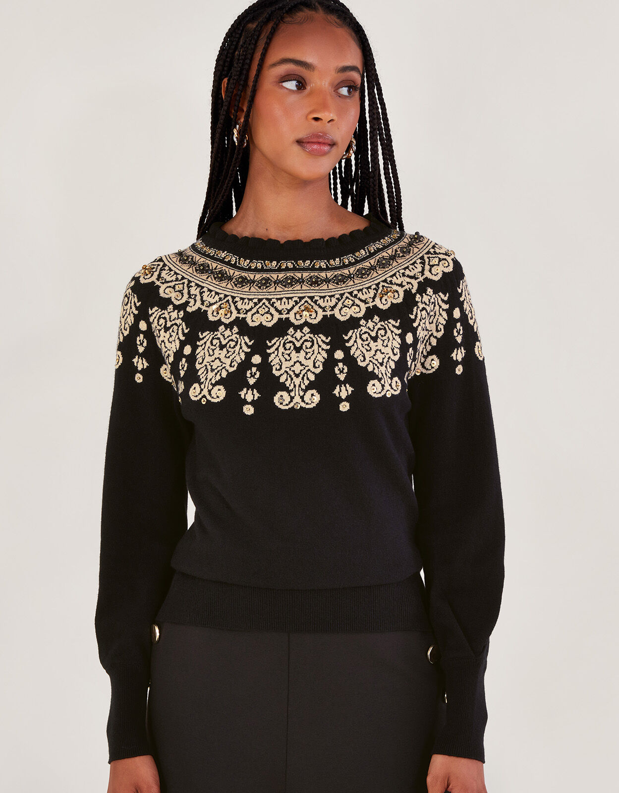 Womens black fair isle sweater hotsell