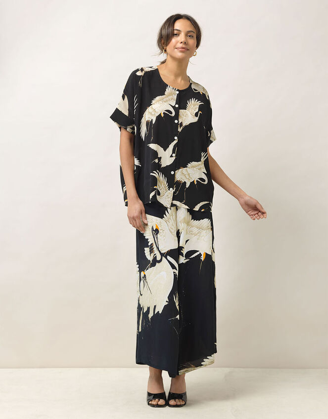 One Hundred Stars Stork Print Top, Black (BLACK), large