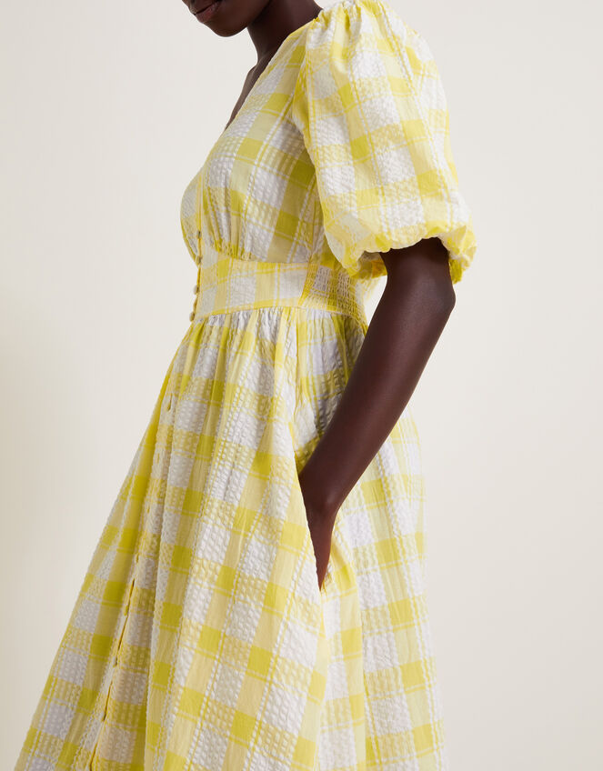 Zola Gingham Short Sleeve Midi Dress, Yellow (YELLOW), large