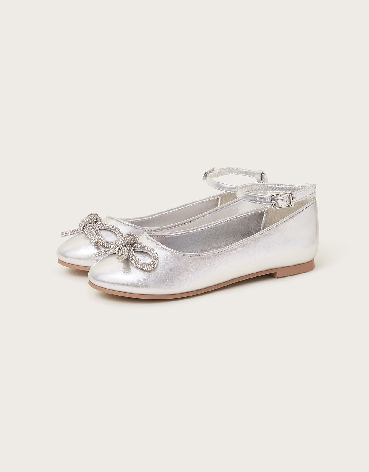 Bow Embellished Ballet Flats Silver Girls Flat Shoes Monsoon Global