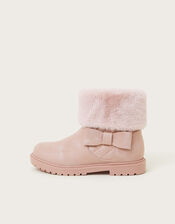 Bow Faux Fur Cuff Boots, Pink (PINK), large