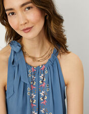 Hermione Embellished Halter Top in Sustainable Viscose, Blue (BLUE), large