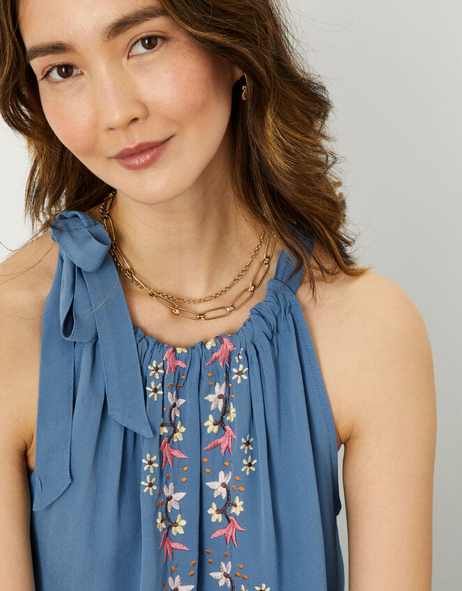 Hermione Embellished Halter Top in Sustainable Viscose, Blue (BLUE), large