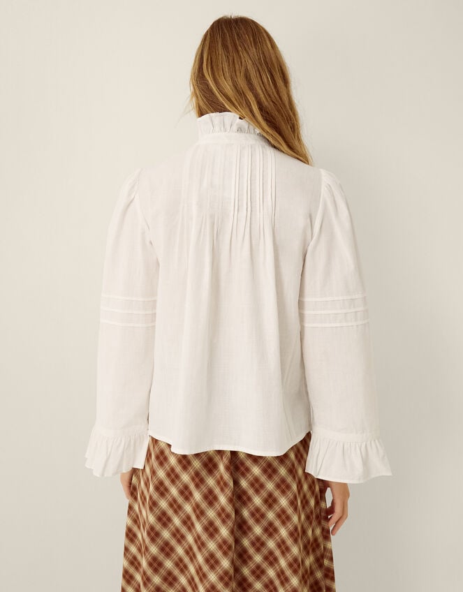 Teresa Frill Pintuck Shirt, White (WHITE), large