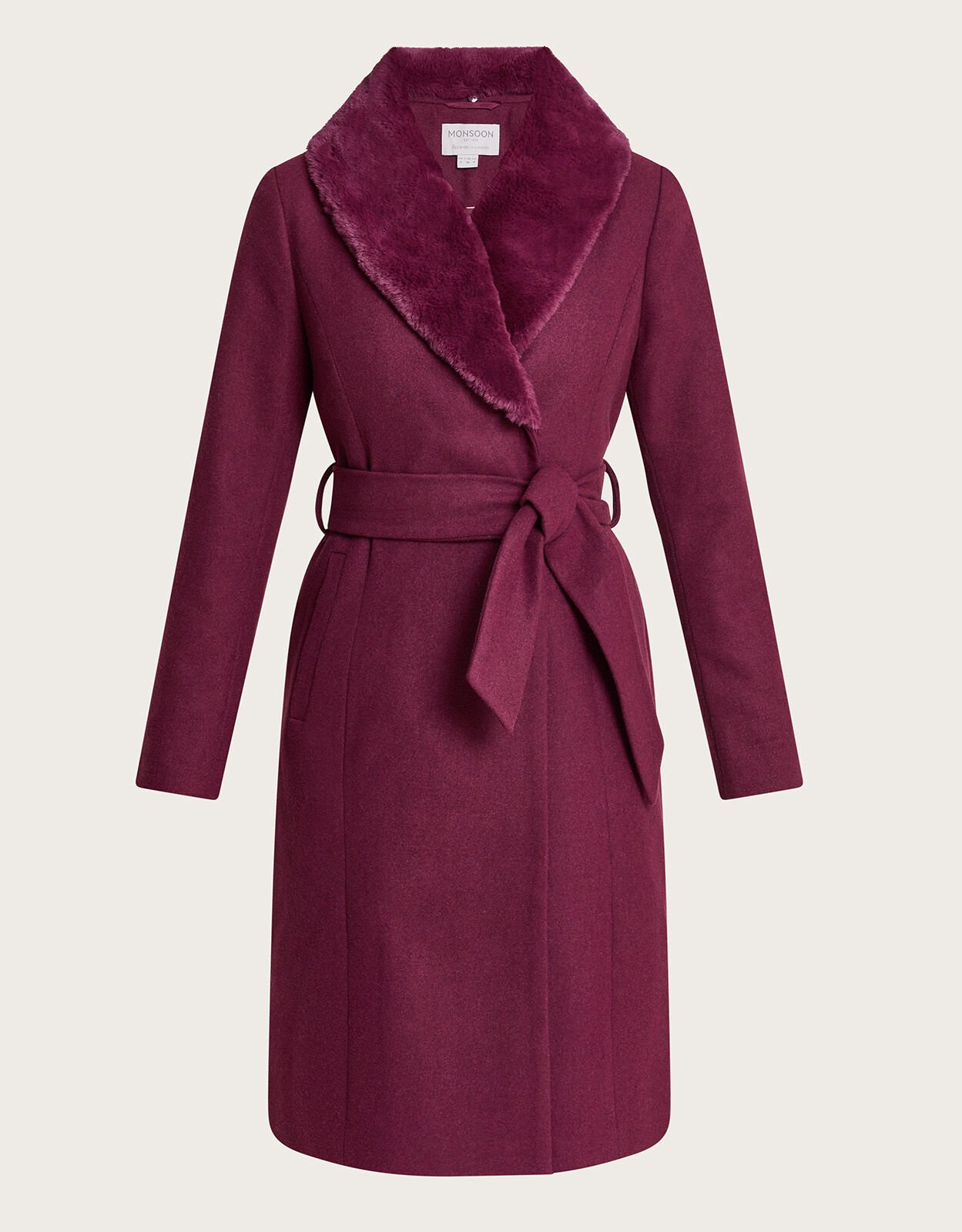 Wrap coat with fur collar on sale