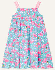 Flamingo Print Summer Dress , Blue (BLUE), large