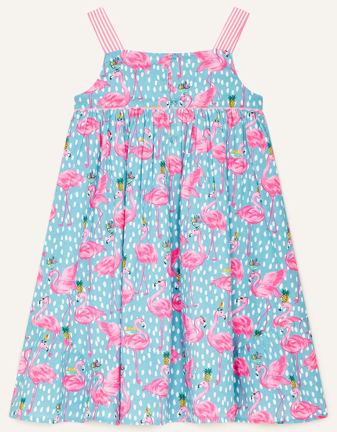 Flamingo Print Summer Dress , Blue (BLUE), large