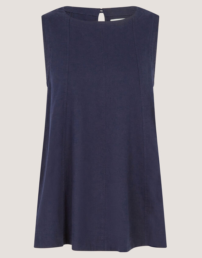 Sammy Swing Linen Blend Tank Top, Blue (NAVY), large
